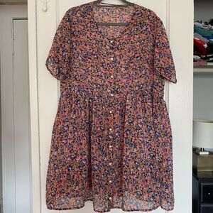 Pink Babydoll Sheer Short sleeve Button Up Size Large